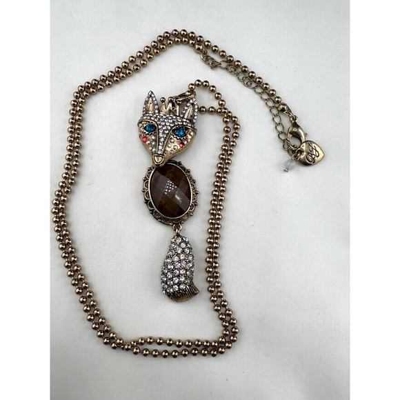 Betsey Johnson Jewelry - Betsey Johnson Fox Necklace Pendant Gold Tone Rhinestone 32"